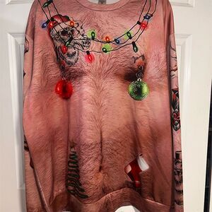 Men's 3XL Ugly Christmas Sweater Hairy Chest Novelty Holiday Pullover